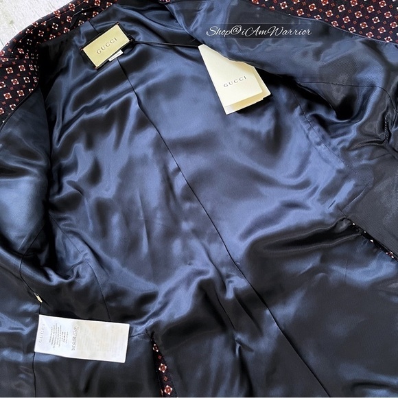 Gucci NWT navy & red geometric wool blend gold button blazer *Shop@iamwarrior - Picture 14 of 17